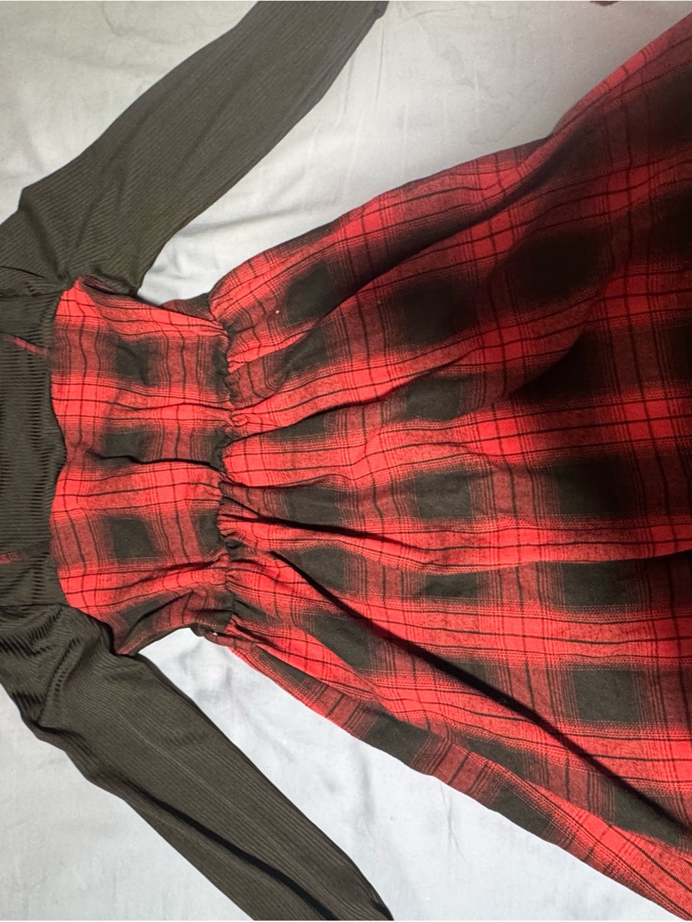 SHEIN Red & Black Plaid Long-Sleeve Fit-and-Flare Dress